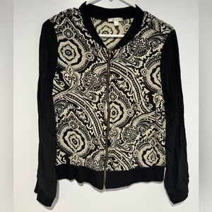 Stylish Black and Cream Paisley Bomber Jacket